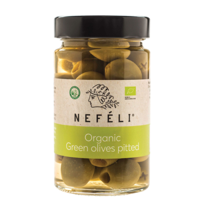 Bioloģiskas zaļās olīvas bez kauliņiem "Nefeli", 295 g (140 g)