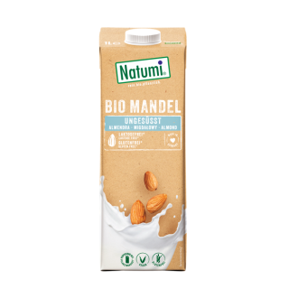 Bioloģisks mandeļu dzēriens "NATUMI", bez pievienotā cukura, bez glutēna, 1 L