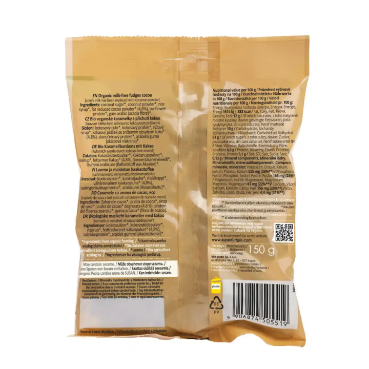 Bioloģiskas augu izcelsmes konfektes “Karvutė” ar kakao garšu, 150 g, SUPER FUDGIO