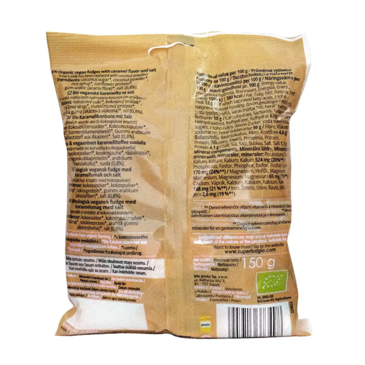 Bioloģiskas augu izcelsmes konfektes “Karvutė” ar sāļās karameles garšu, 150 g, SUPER FUDGIO