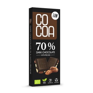 Органический темный шоколад 70% с орехами пекан, 40 г, COCOA