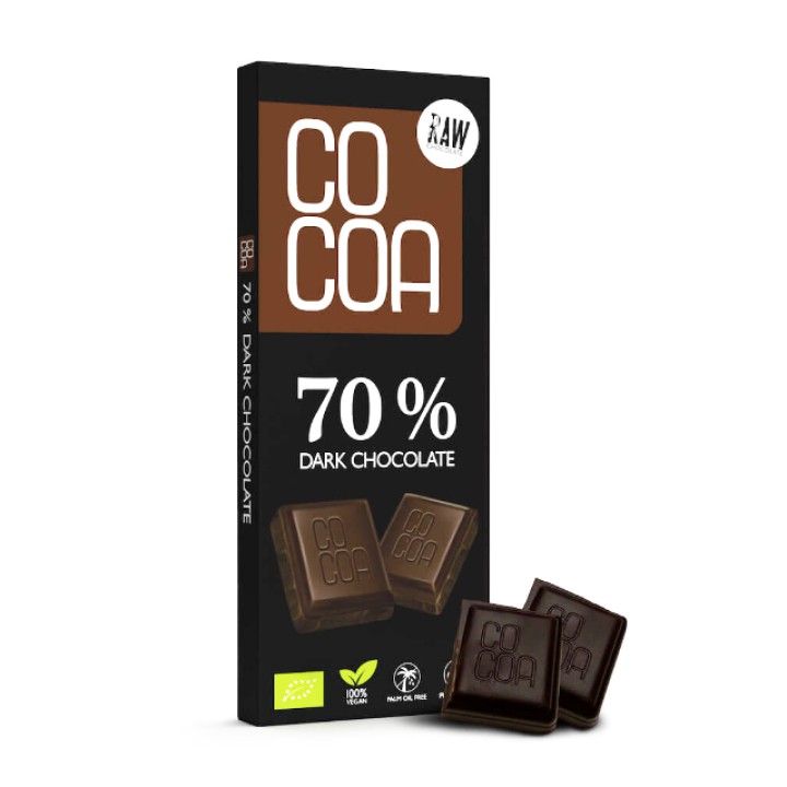 Organic dark chocolate 70% RAW, 40 g, COCOA