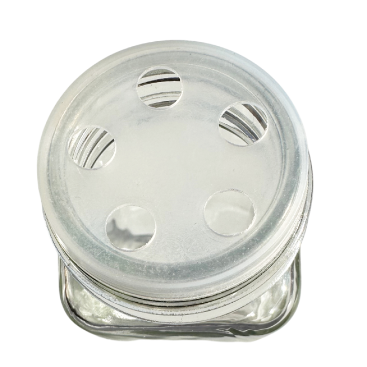 Glass spice jar, 120 ml (large holes, metal lid)