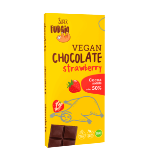 Bioloģiska šokolāde ar kokosriekstu pienu un cukurniedru cukuru, zemeņu garša, 80 g, SUPER FUDGIO