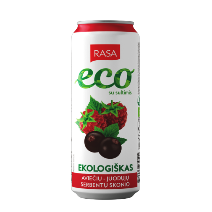 Ekoloģisks gāzēts bezalkoholiskais dzēriens ar aveņu un upeņu garšu un sulu, 0,5l RASA ECO