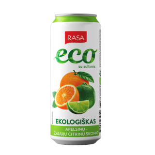 Ekoloģisks gāzēts bezalkoholiskais dzēriens ar apelsīnu un laima garšu un sulu, 0,5l RASA ECO