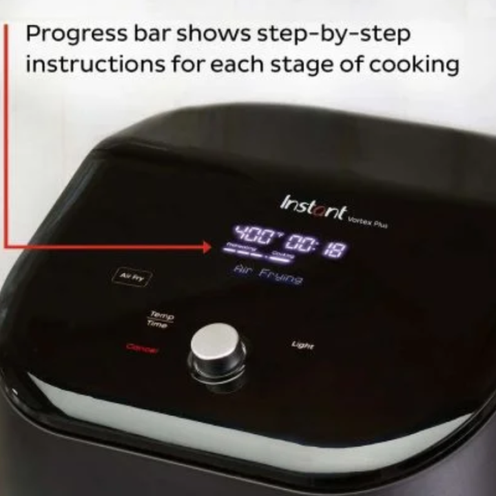 Instant Vortex® Plus nerūsējošā tērauda gaisa friteris ar ClearCook (5,7 L) 6-in-1