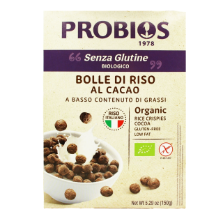 Organic gluten-free rice crisps with cocoa, 150 g