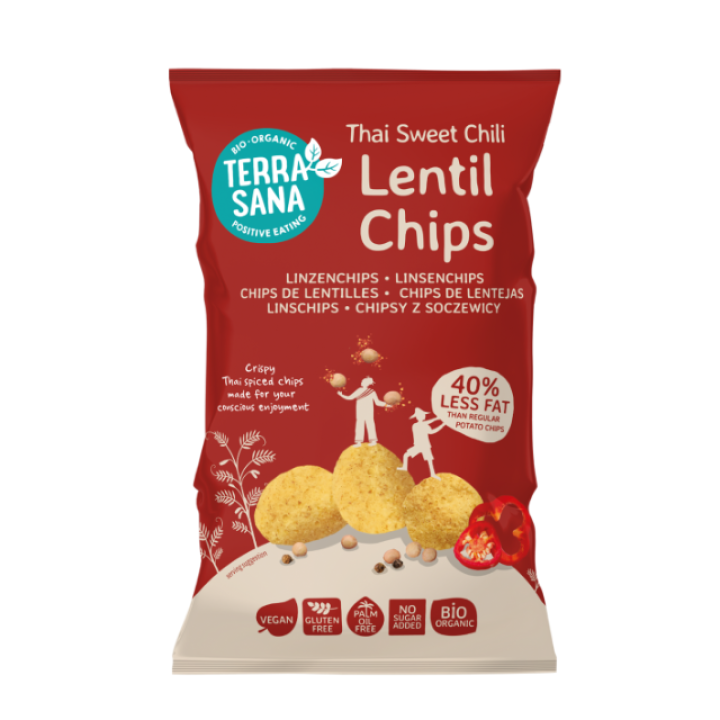 Bioloģiski lēcu čipsi ar saldo čili garšu, 75 g, TERRASANA