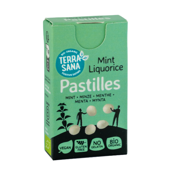 Bioloģiskas lakricas un piparmētru pastilas, 25 g, TERRASANA