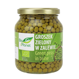 Organic preserved green peas in jar, 350 g (230 g)