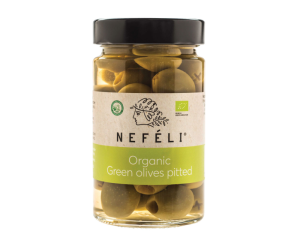 Bioloģiskas zaļās olīvas bez kauliņiem "Nefeli", 295 g (140 g)