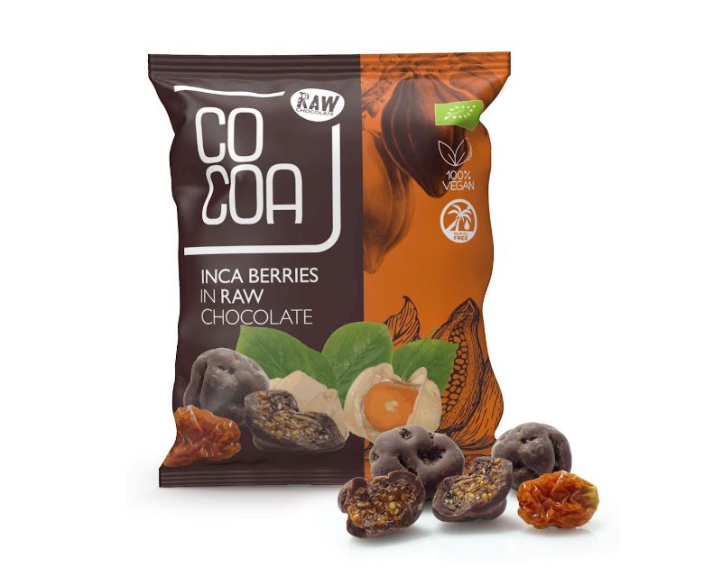 Bioloģiski “COCOA” fizāļi šokolādē, RAW, 70 g Organic "COCOA" chocolate-covered physalis, RAW, 70 g - Image 1