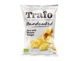 Bioloģiski audzētu kartupeļu čipsi ar jūras sāli TRAFO, 125 g