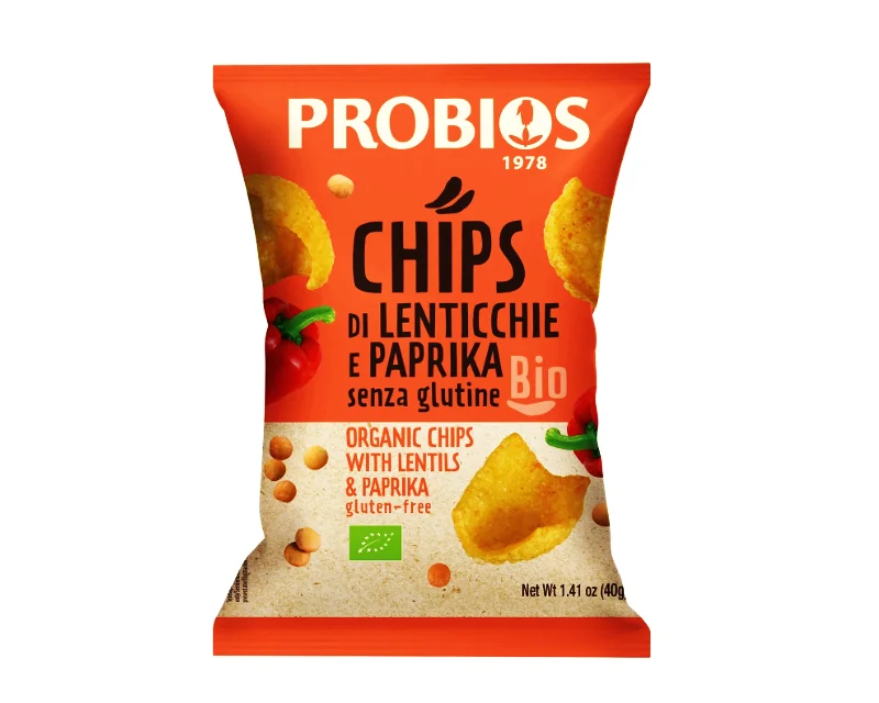 Bioloģiski lēcu čipsi ar paprikas garšu Bioloģiski lēcu čipsi ar paprikas garšu, 40 g, PROBIOS - Image 1