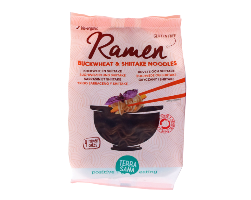 Bioloģiskas griķu un šitake sēņu ramen nūdeles Bioloģiskas griķu un šitake sēņu ramen nūdeles, bez glutēna, 280 g (4 gab.), TERRASANA - Image 1
