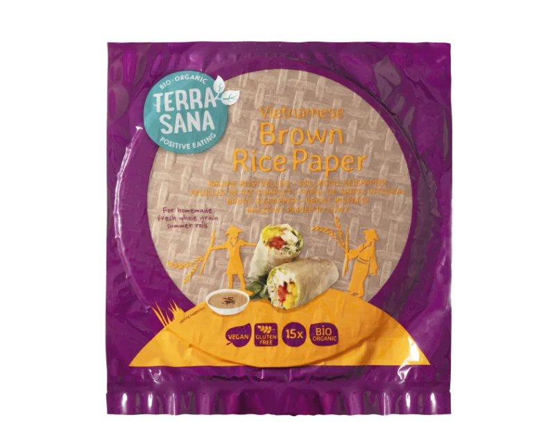 Bioloģiskas vjetnamiešu brūno rīsu papīrs, 15 gab., TERRASANA Органическая вьетнамская коричневая рисовая бумага, 15 шт, TERRASANA — изображение 1